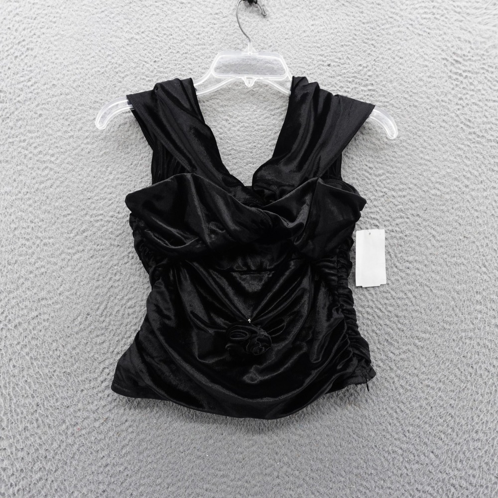 WAYF Black Ruched Ruffle Velvet Sleeveless Top Womens Small NEW